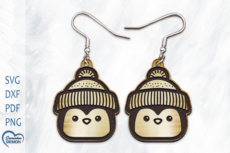 Christmas Earrings Laser Cut. Christmas penguin Laser Cut.