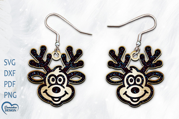 Christmas Earrings Laser Cut. Christmas Deer Laser Cut.