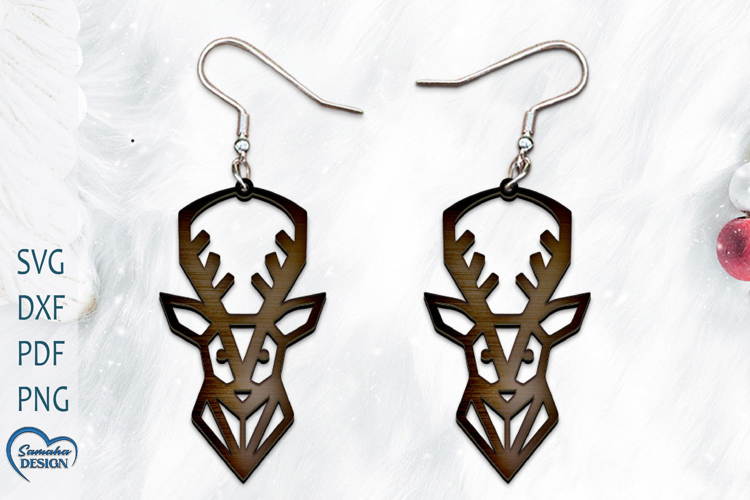 Christmas Earrings Laser Cut. Christmas Deer Laser Cut.
