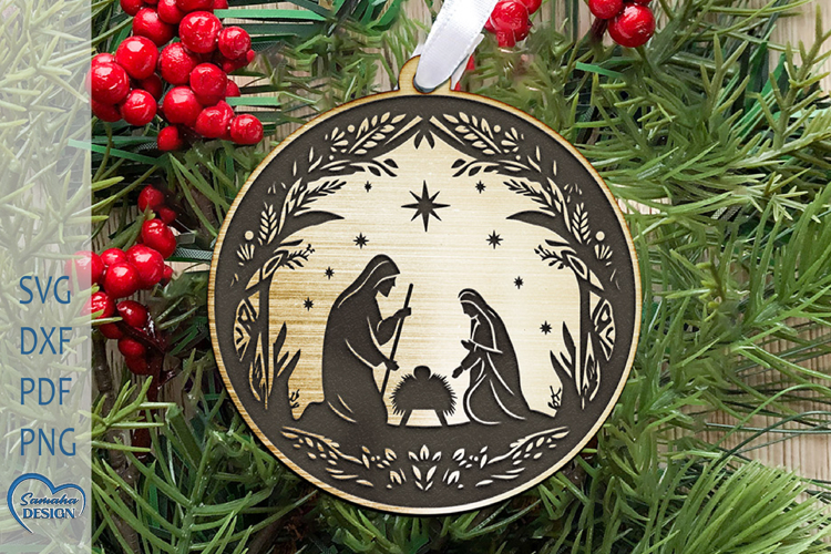 Nativity Scene SVG. Cristmas Ornament Laser Cut.