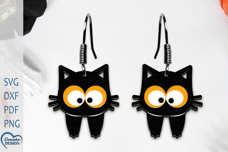 Halloween Cat Earrings Laser Cut. Cute Cat Earrings.