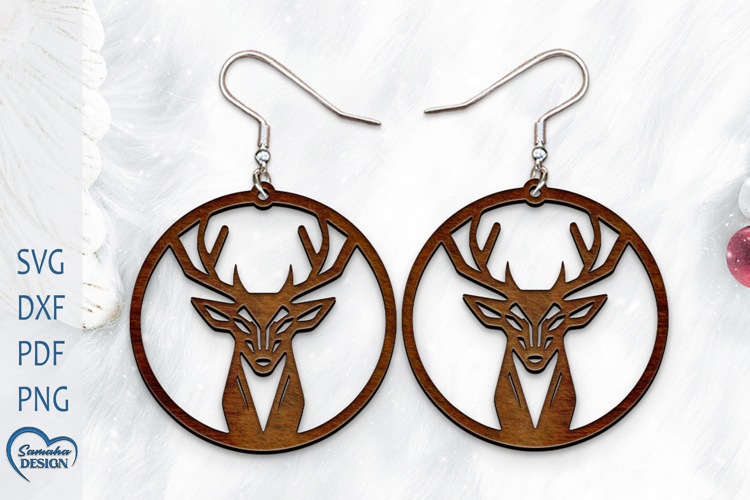 Christmas Earrings Laser Cut. Christmas Deer Laser Cut.