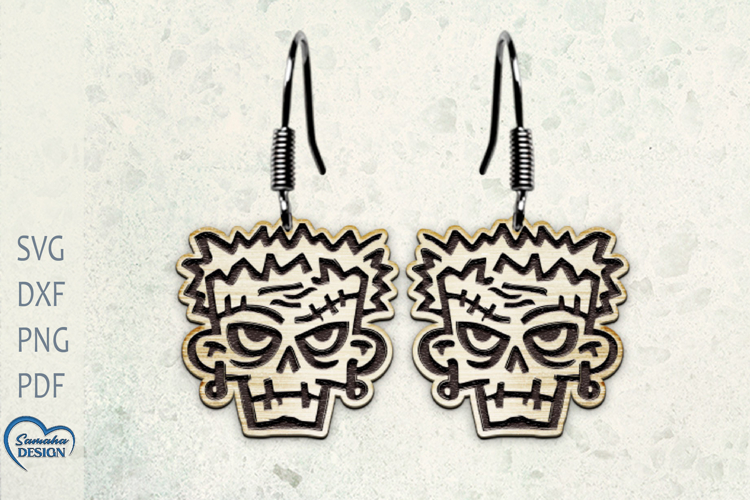 Halloween Earrings Laser Cut. Halloween Zombie head SVG.