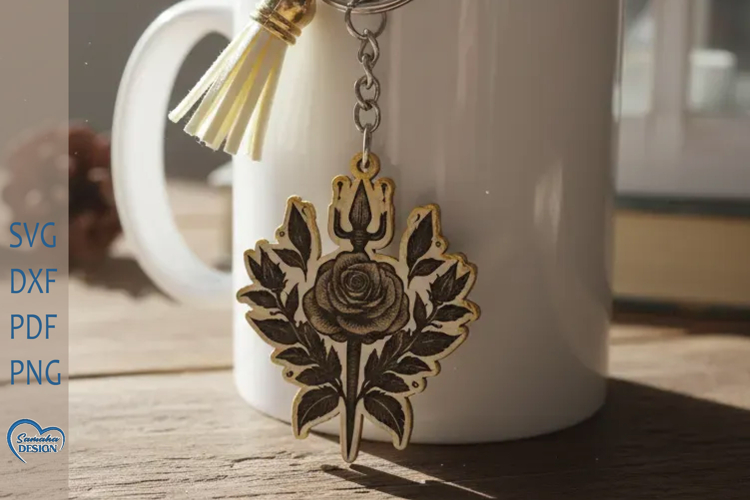 Gothic Flower Keychain Laser Engraving PNG.