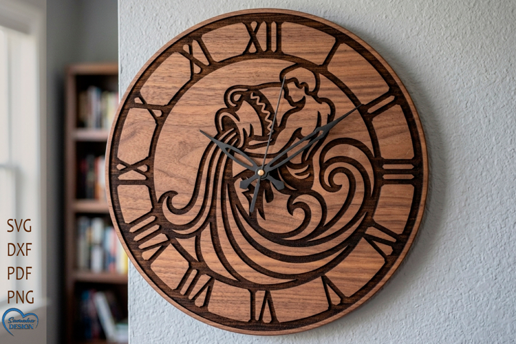 Aquarius Zodiac Wall clock laser cut. Clock face.