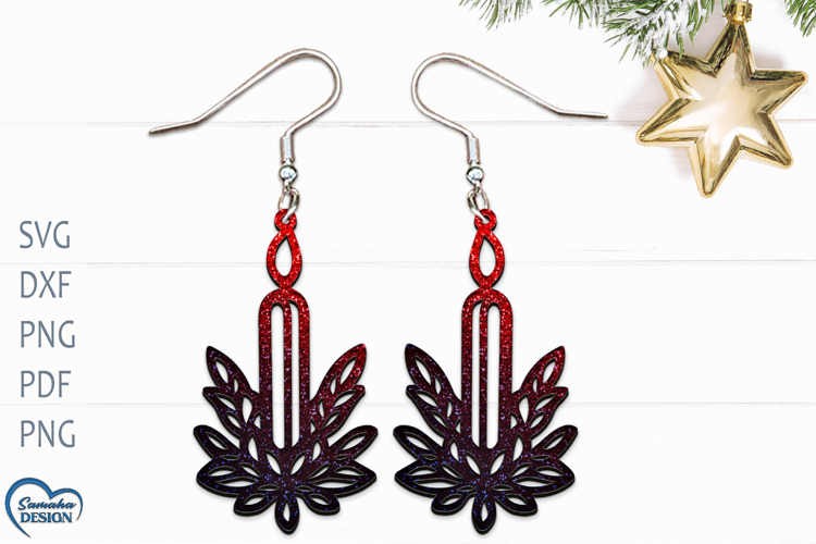 Christmas Earrings Laser Cut. Christmas Candle Earrings Lase