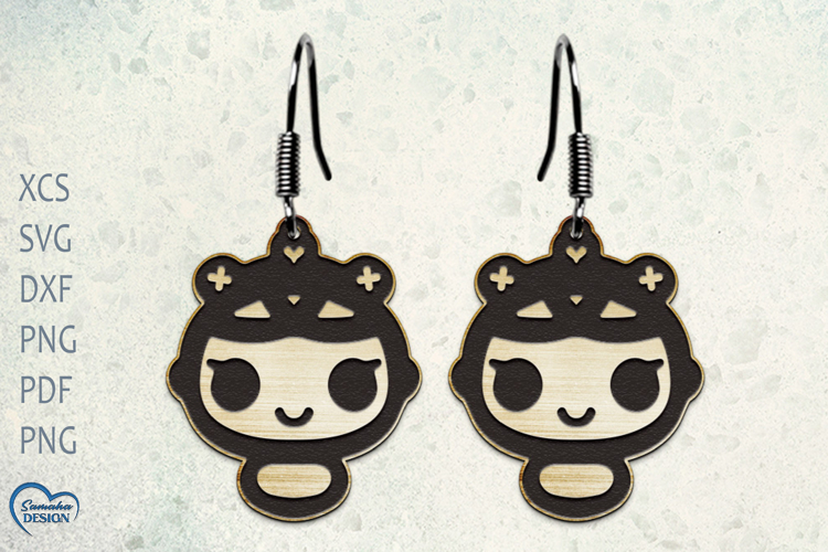 Halloween Earrings Laser Cut. Creepy Flower doll.