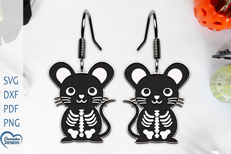 Halloween Skeleton Earrings Laser Cut. Cute Mouse Earrings.