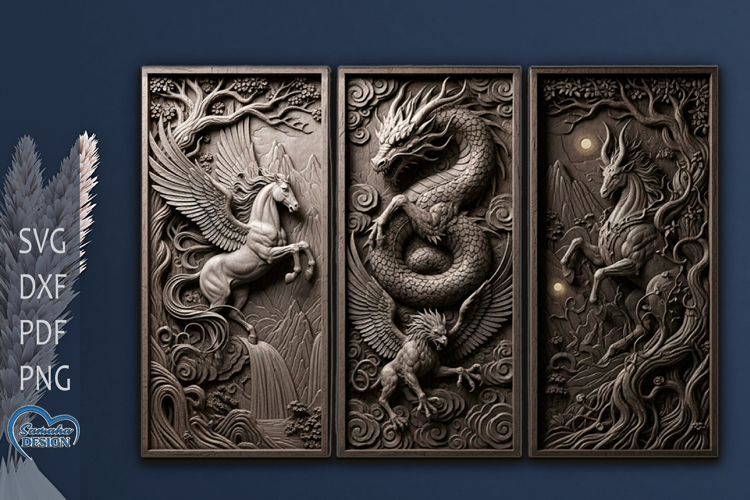3D effect Mythical Creatures Engraving file. Home Decor.