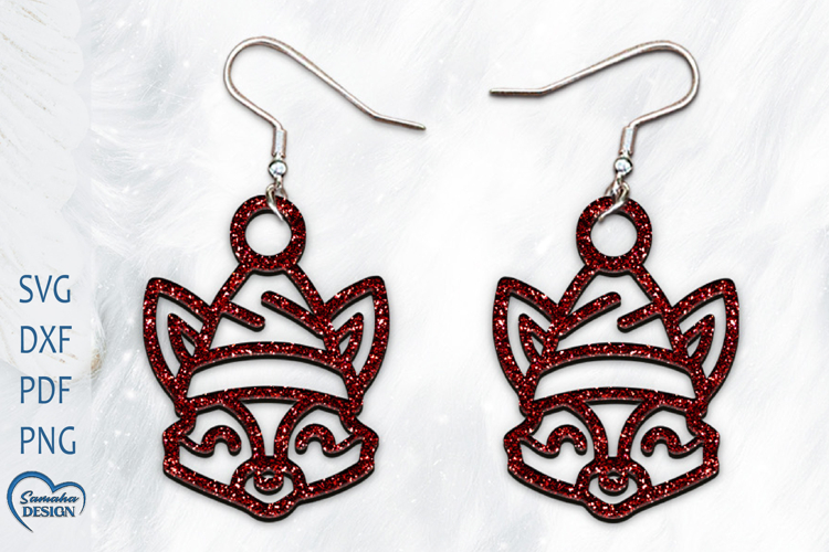 Christmas Earrings Laser Cut. Christmas Fox Laser Cut.