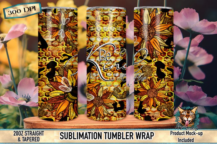 Mockup image showcasing the golden honeycomb sublimation design on a 20oz tumbler