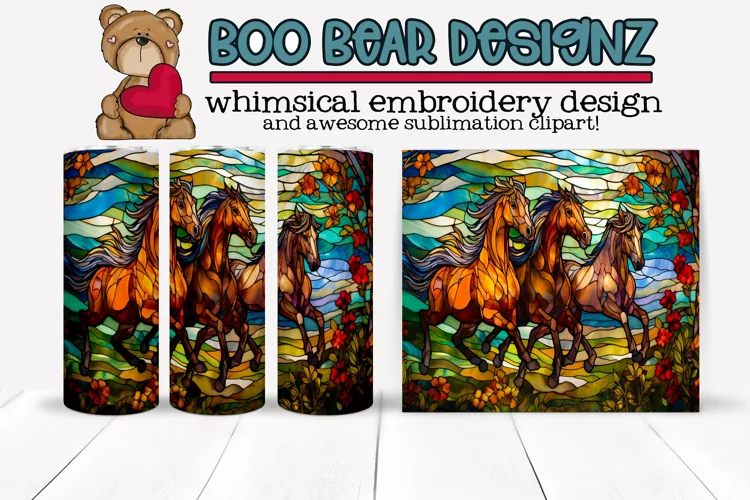 Stain Glass Horses and flowers Sublimation tumbler design