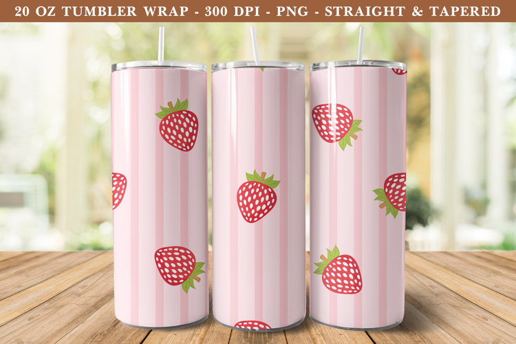 Strawberry Stripe Tumbler Wrap | 20 oz tumbler Wrap example image 1