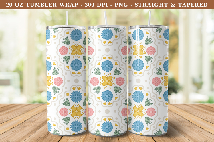 Folk Art Flower Tumbler Wrap | 20 oz tumbler Wrap