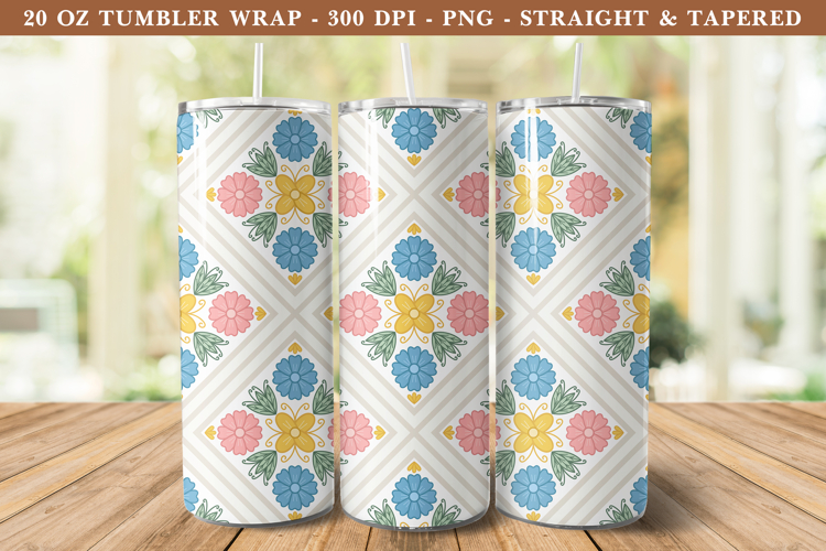 Folk Art Flower Tumbler Wrap | 20 oz tumbler Wrap