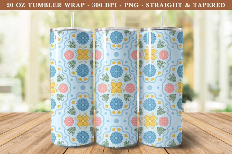 Folk Art Flower Tumbler Wrap | 20 oz tumbler Wrap