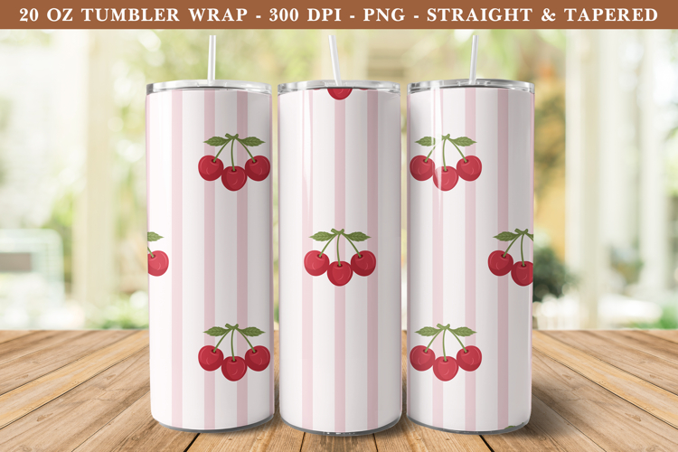 Cherry Stripe Tumbler Wrap | 20 oz tumbler Wrap