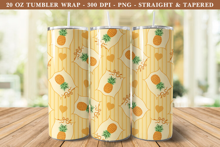 Pineapple Coquette Heart Tumbler Wrap | 20 oz tumbler Wrap example image 1