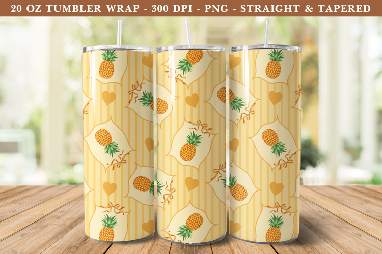 Pineapple Coquette Heart Tumbler Wrap | 20 oz tumbler Wrap