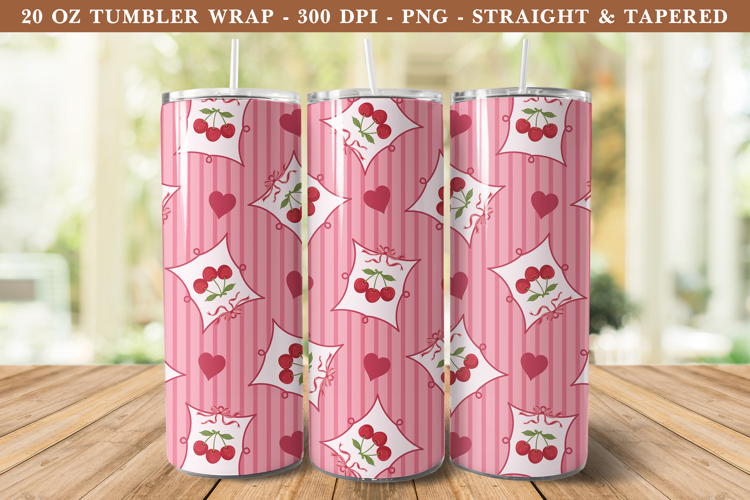 Cherry Coquette Heart Tumbler Wrap | 20 oz tumbler Wrap