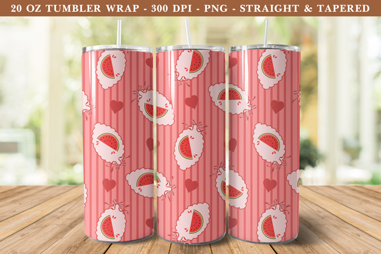 Watermelon Coquette Heart Tumbler Wrap | 20 oz tumbler Wrap