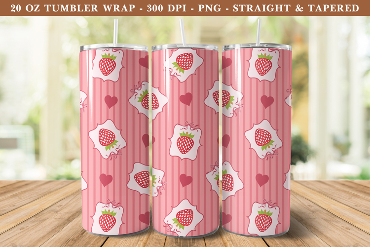 Strawberry Coquette Heart Tumbler Wrap | 20 oz tumbler Wrap