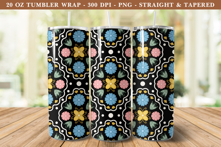 Folk Art Flower Tumbler Wrap | 20 oz tumbler Wrap