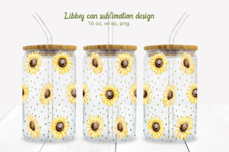 Libbey Can with pattern Sunflowers 16oz Can Glass Wrap example image 1