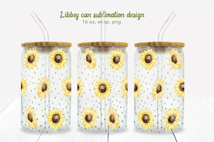Libbey Can with pattern Sunflowers 16oz Can Glass Wrap