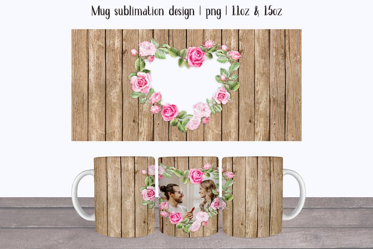 Watercolor pink roses Mug Sublimation Photo mug Wrap 11oz example image 1