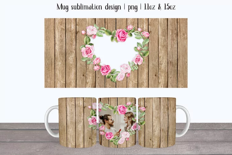Watercolor pink roses Mug Sublimation Photo mug Wrap 11oz