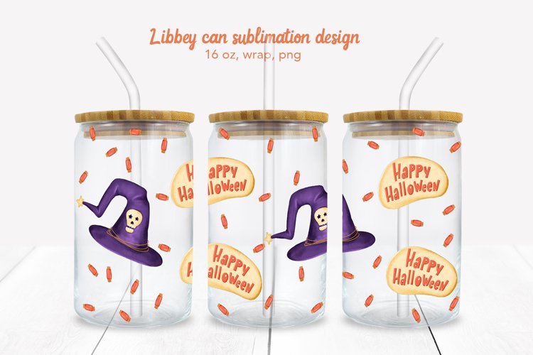 Halloween Witch hat Can Glass, Can glass wrap for Halloween example image 1