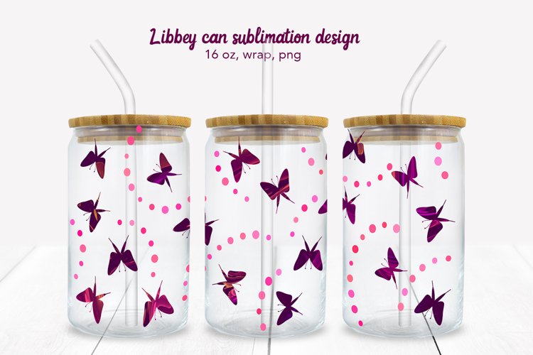 Butterfly 16oz Can Glass Wrap, Libbey can sublimation design example image 1