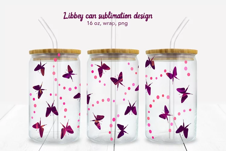 Butterfly 16oz Can Glass Wrap, Libbey can sublimation design