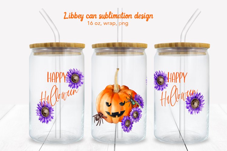Happy Halloween & Pumpkins Halloween Can Glass. Can wrap example image 1