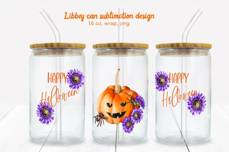 Happy Halloween & Pumpkins Halloween Can Glass. Can wrap