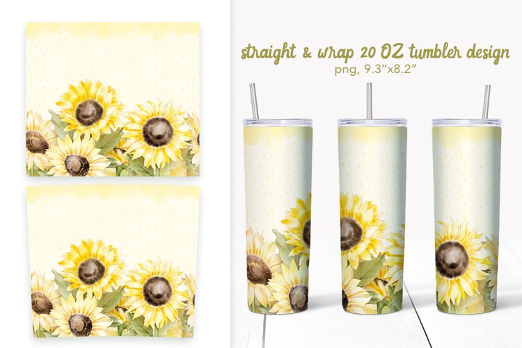 Sunflower tumbler 20 oz, summer flower tumbler sublimation
