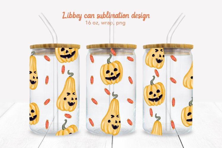Halloween Can Glass, Can glass wrap with Halloween Pumpkins example image 1