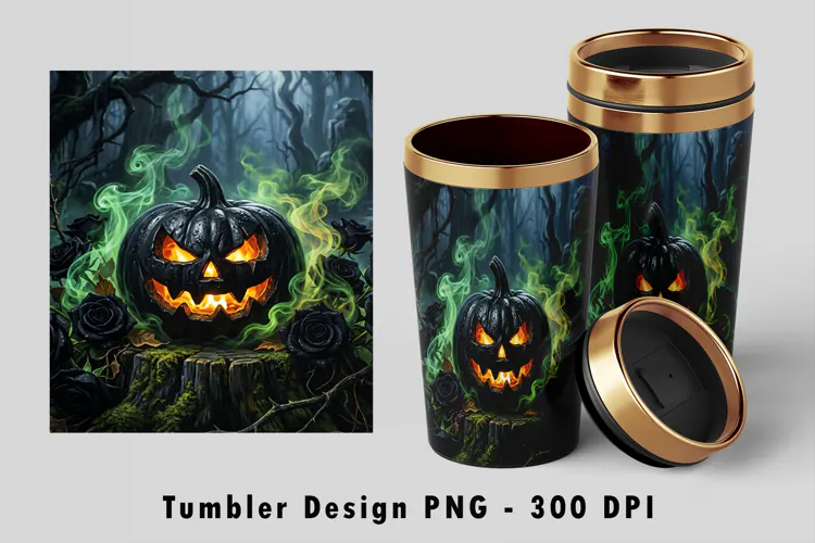 Gothic Pumpkin Fog Tumbler Wrap PNG