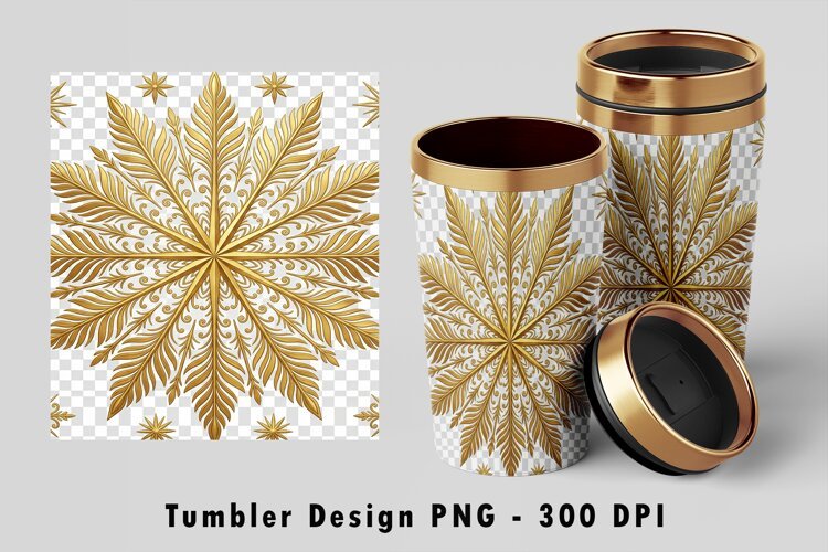 Gold Snowflake Tumbler Wrap PNG Sublimation Design example image 1