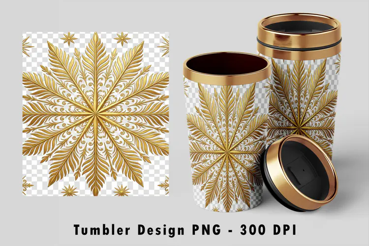 Gold Snowflake Tumbler Wrap PNG Sublimation Design