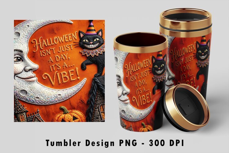 Embroidered Halloween Tumbler Wrap PNG Sublimation Design example image 1