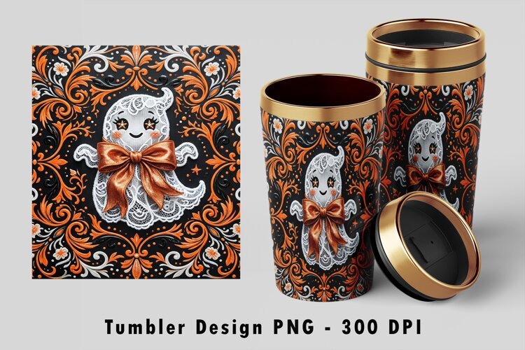 Gothic Lace Ghost Tumbler Wrap PNG example image 1