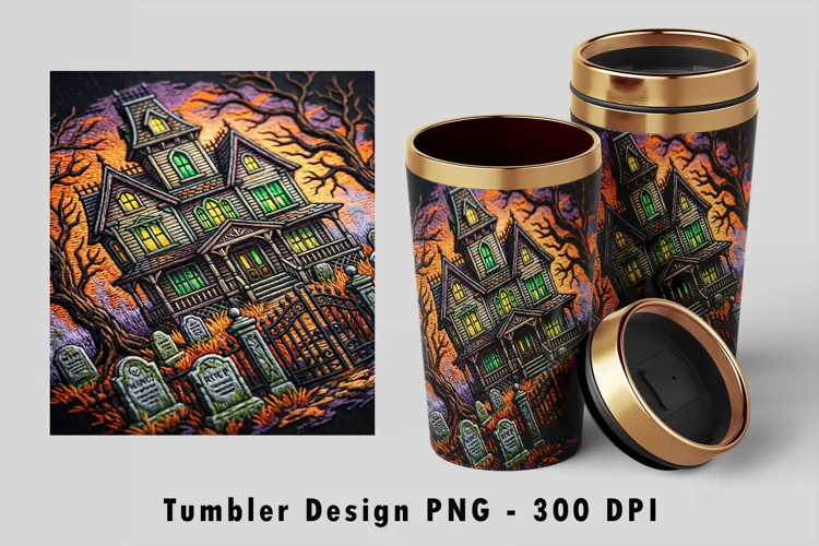 Haunted House Cemetery Tumbler PNG