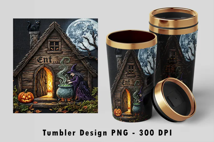 Witch Cauldron Halloween Tumbler PNG