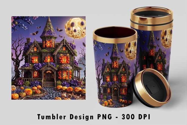 Haunted Mansion Floral Moon Tumbler PNG example image 1