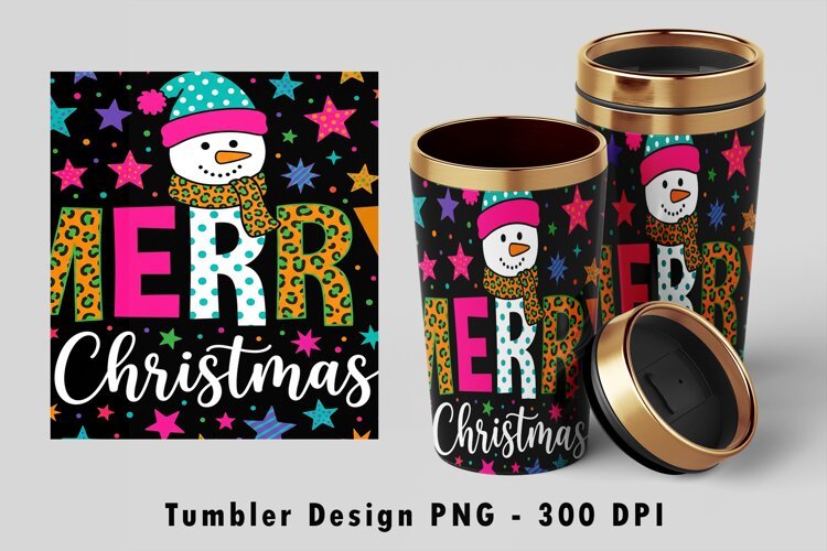 Merry Christmas Snowman Tumbler Sublimation PNG Wrap Design example image 1