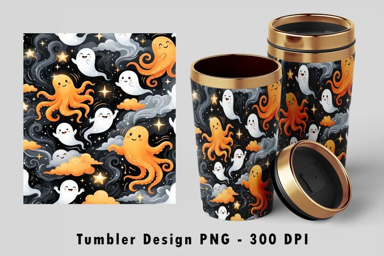 Spooky Octopus Ghost Tumbler Wrap PNG example image 1