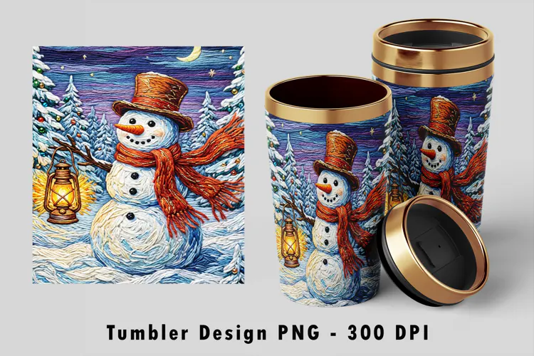 Snowman Lantern Tumbler Wrap PNG Sublimation Design