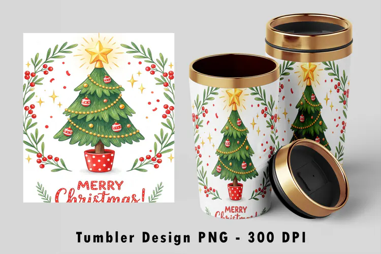 Merry Christmas Tree Tumbler Sublimation PNG 300 DPI
